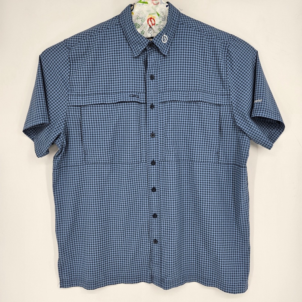 GameGuard 1041 Shirt Mens 2XL Blue Gingham Checked Vented Fishing Short Sleeve